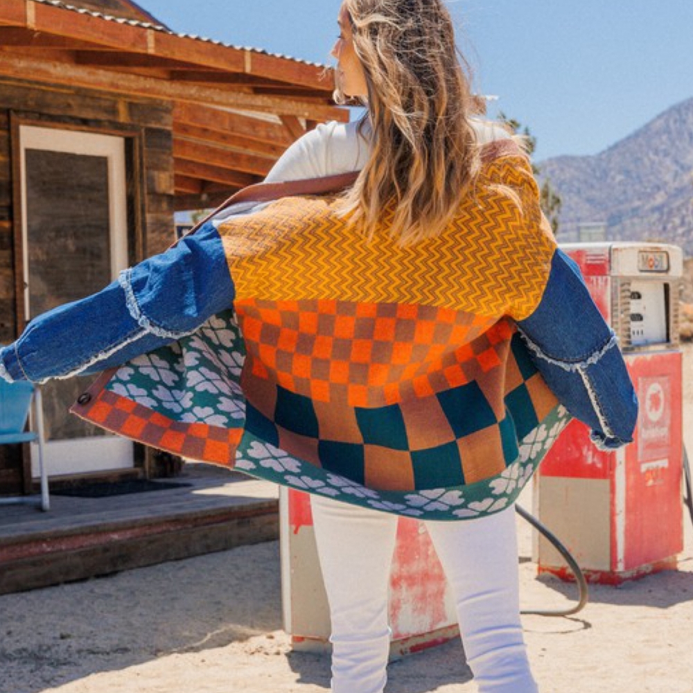 Ces Femme Mixed Knit Denim Oversized Cardigan - Picture 6 of 13